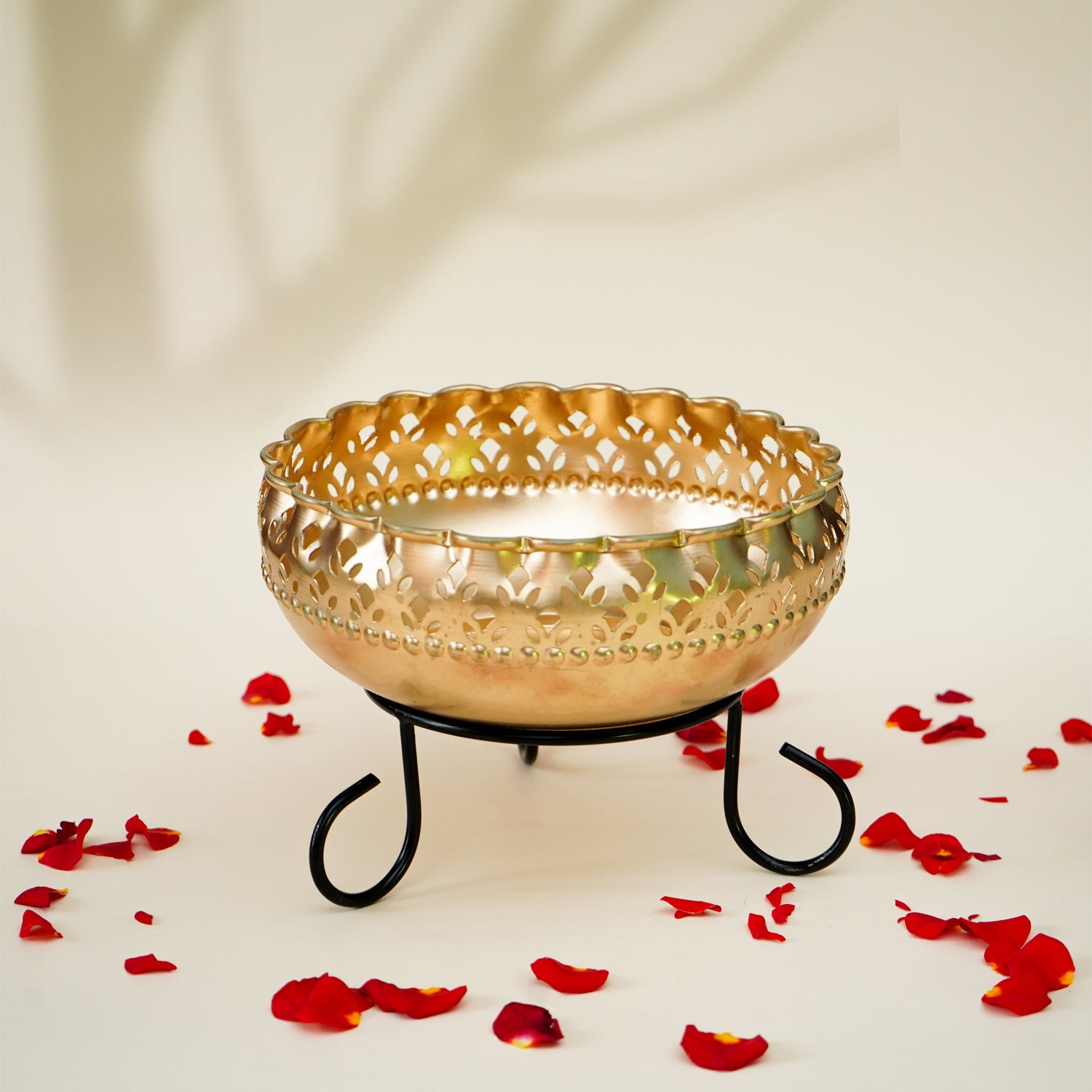 Iron Urli Bowl with Stand for Home Decor, Table Decor, Diwali Decoration & Gifting