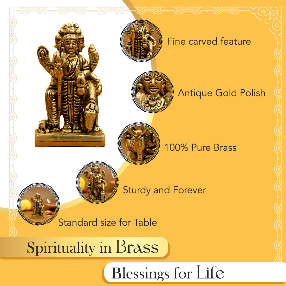 Pure Brass Dattatreya Murti Idol for Puja, Study Table, Pooja Room & Home Decor