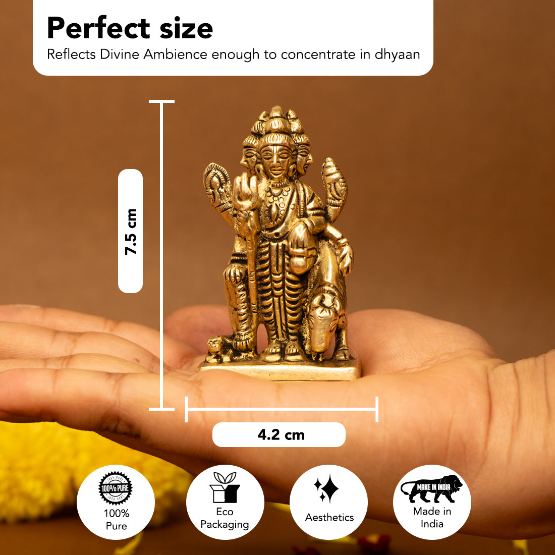 Pure Brass Dattatreya Murti Idol for Puja, Study Table, Pooja Room & Home Decor