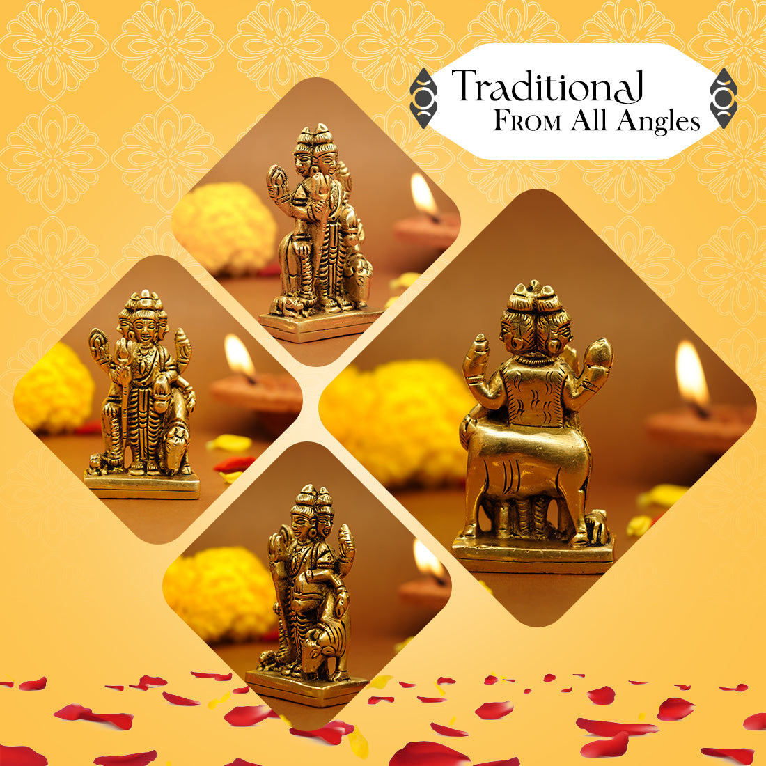 Pure Brass Dattatreya Murti Idol for Puja, Study Table, Pooja Room & Home Decor