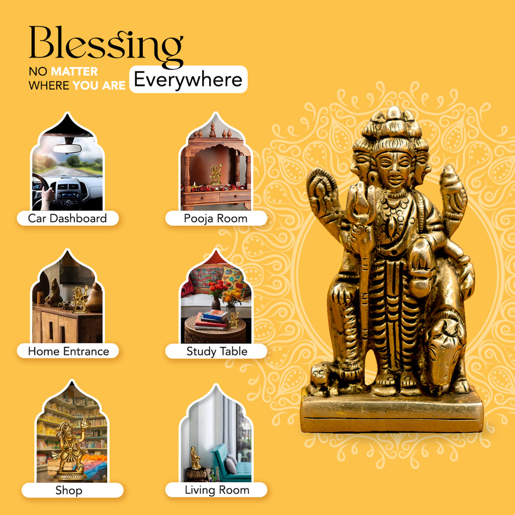 Pure Brass Dattatreya Murti Idol for Puja, Study Table, Pooja Room & Home Decor