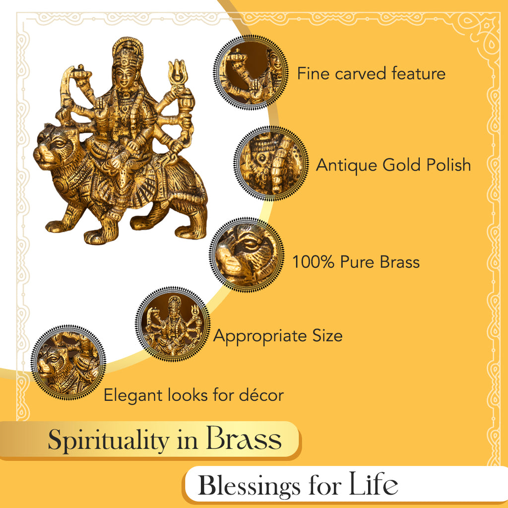 Brass Durga Idol for Home Decor, Pooja Room, Office Desk & Gifting
