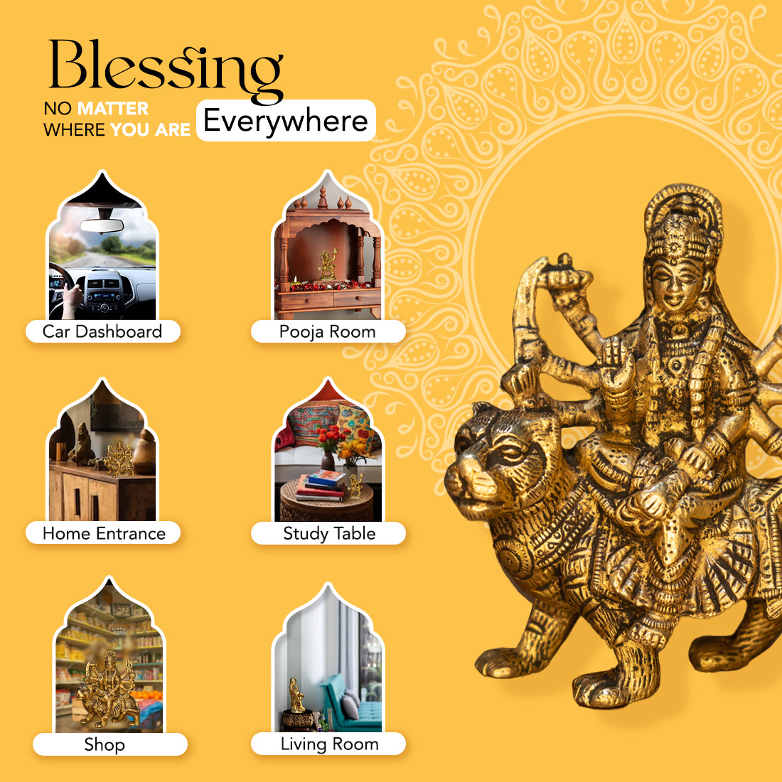 Brass Durga Idol for Home Decor, Pooja Room, Office Desk & Gifting