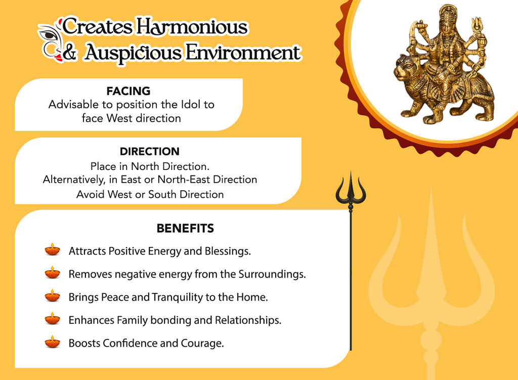 Brass Durga Idol for Home Decor, Pooja Room, Office Desk & Gifting