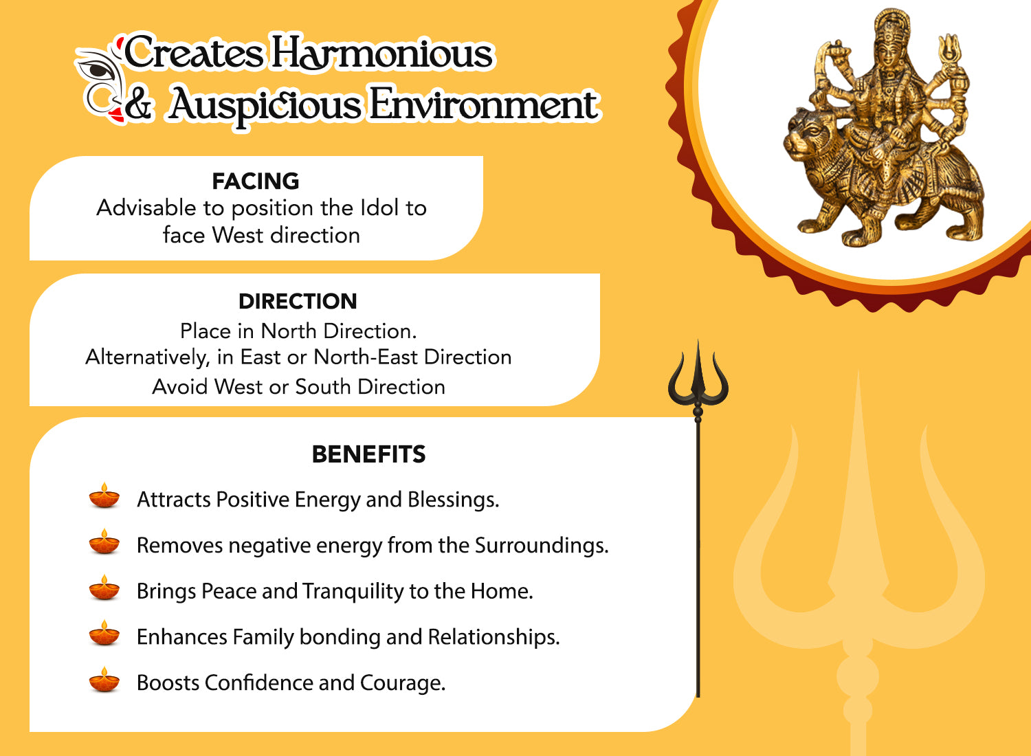 Brass Durga Idol for Home Decor, Pooja Room, Office Desk & Gifting