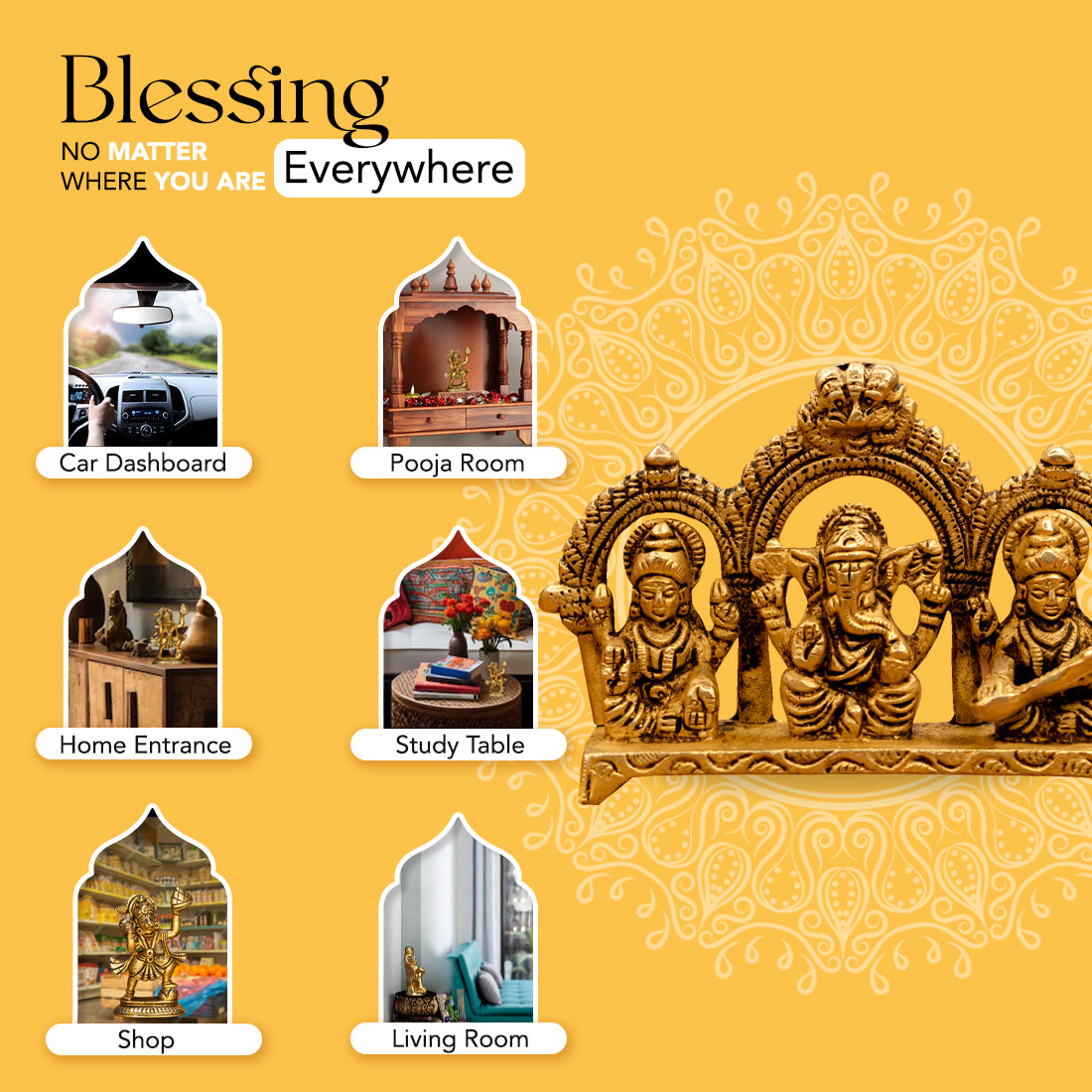 Pure Brass Lakshmi Ganesha Saraswati Idol for Pooja Room & Gifting