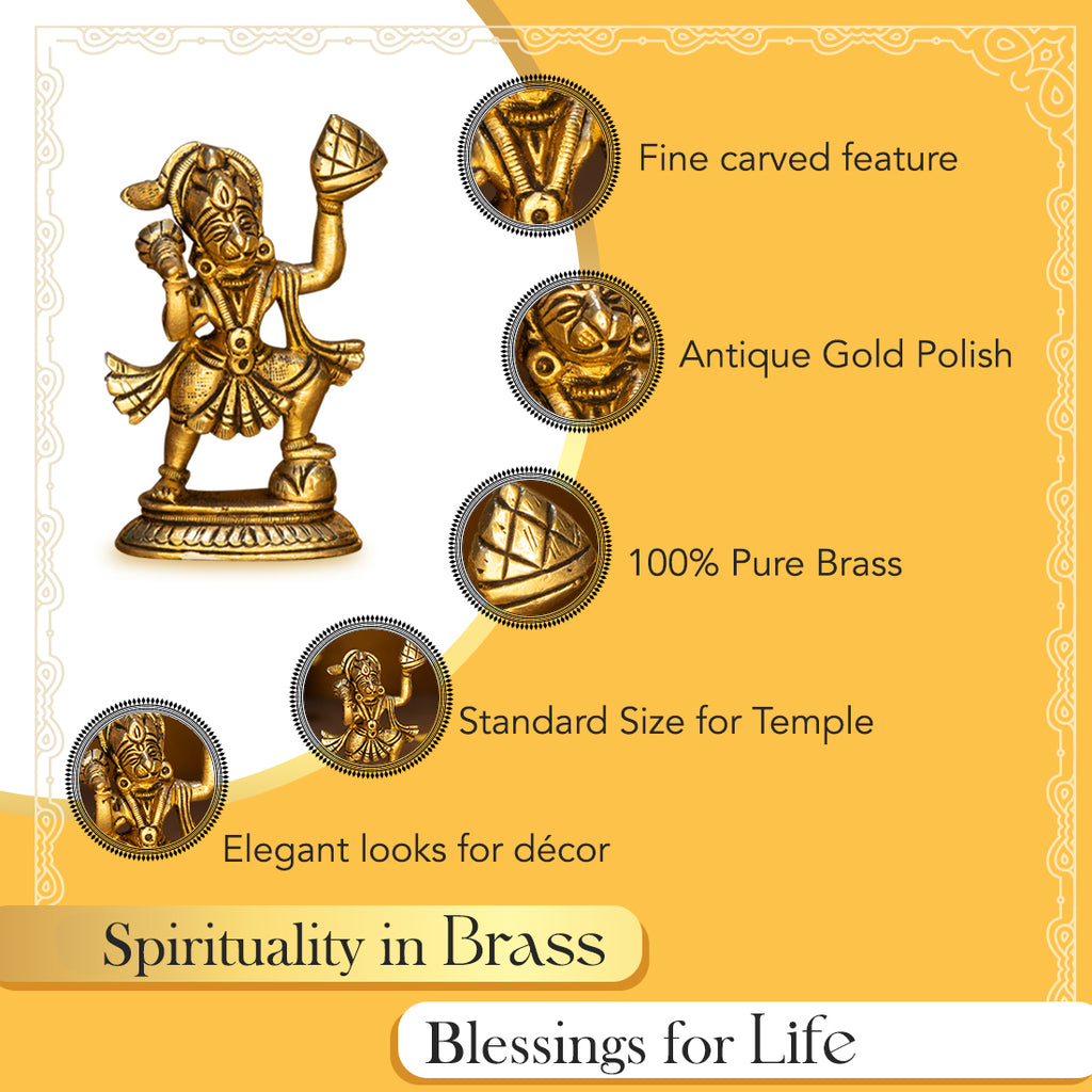 Brass Hanuman Idol for Car Dashboard, Office Desk & Home Decor ( Size - 8.4cm)