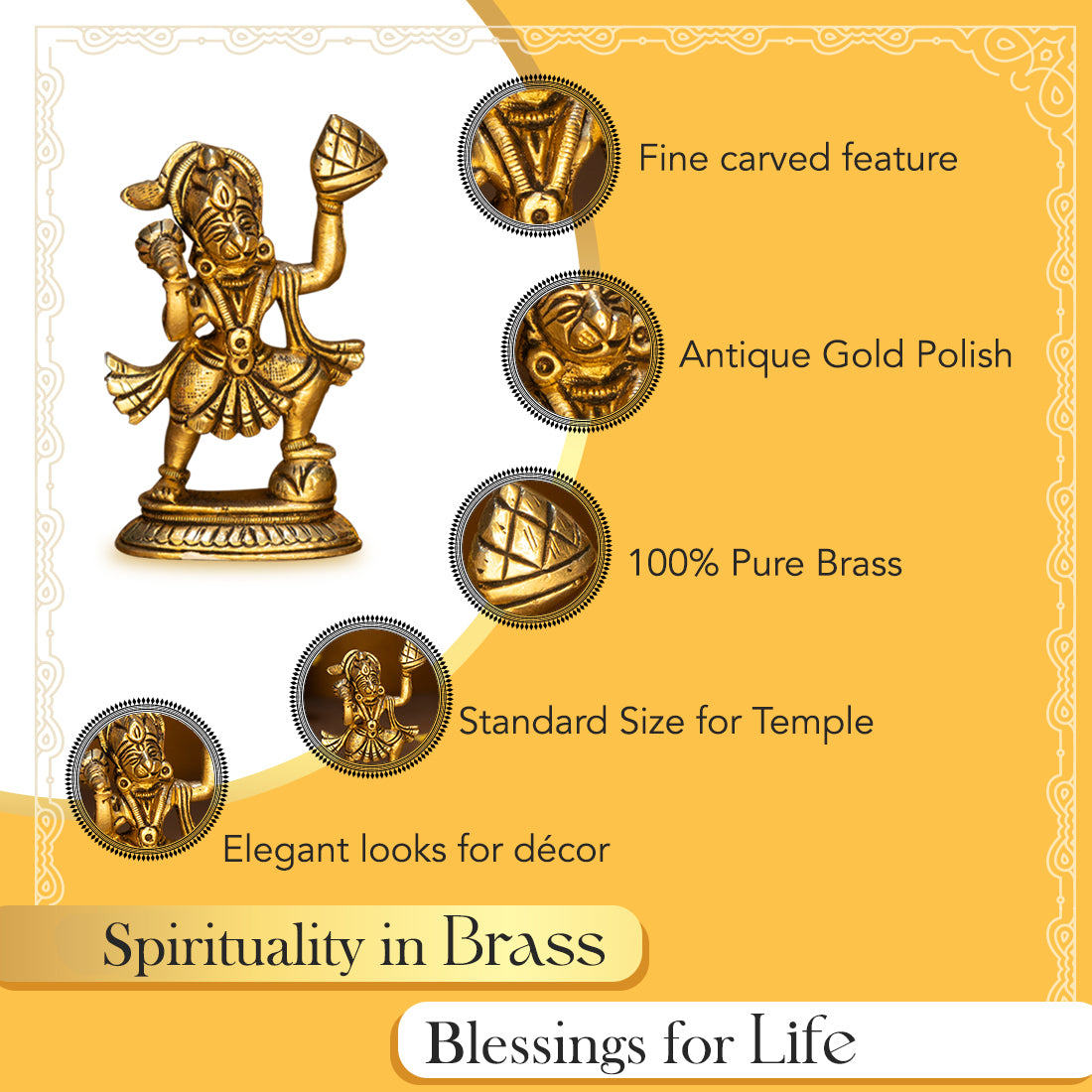 Brass Hanuman Idol for Car Dashboard, Office Desk & Home Decor ( Size - 8.4cm)