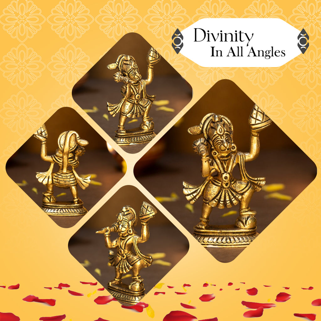 Brass Hanuman Idol for Car Dashboard, Office Desk & Home Decor ( Size - 8.4cm)
