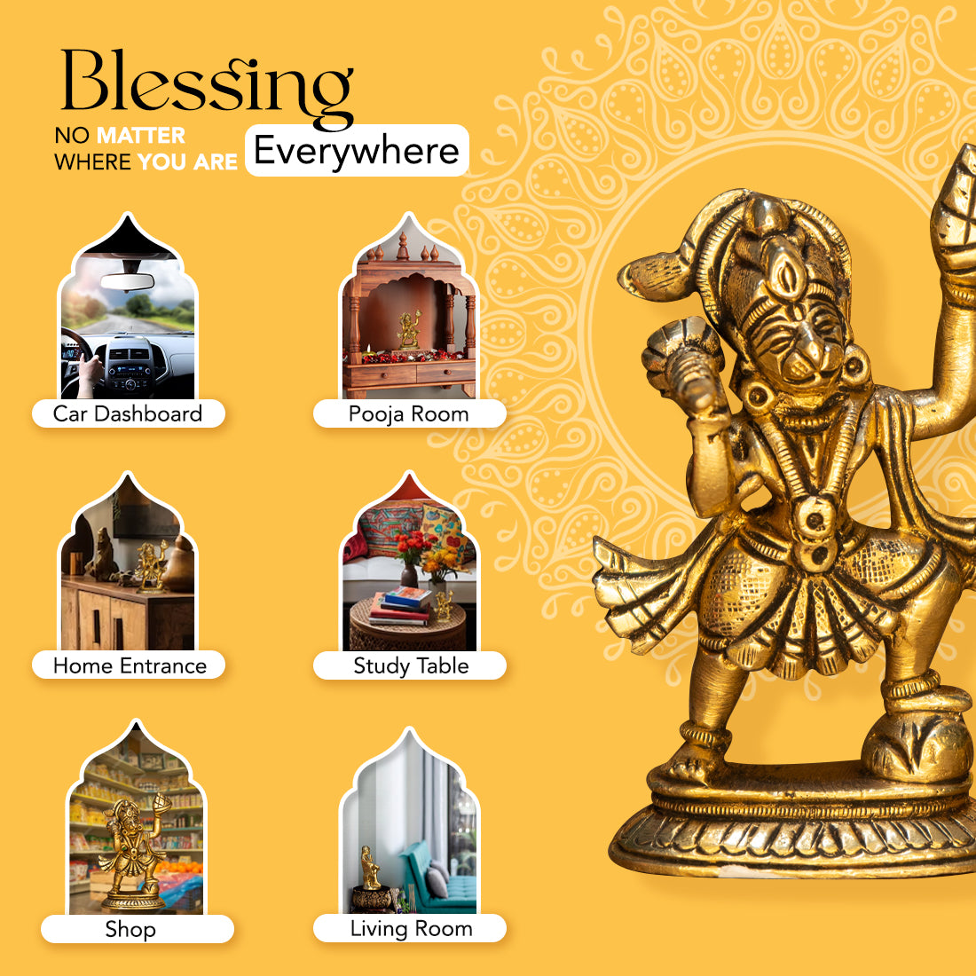 Brass Hanuman Idol for Car Dashboard, Office Desk & Home Decor ( Size - 8.4cm)