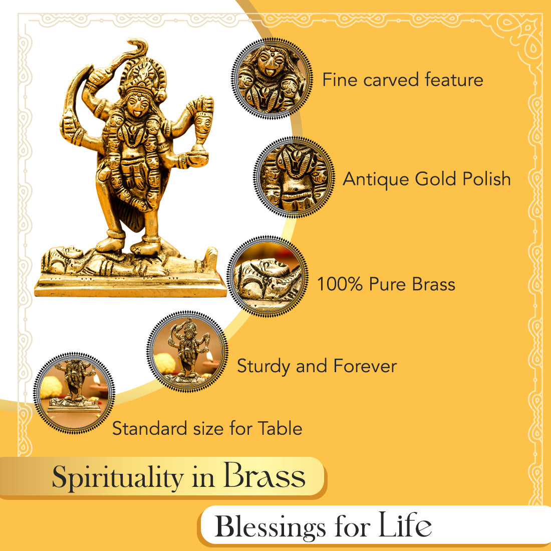 Pure Brass Mata Rani Idol for Pooja Room, Office Desk & Home Decor