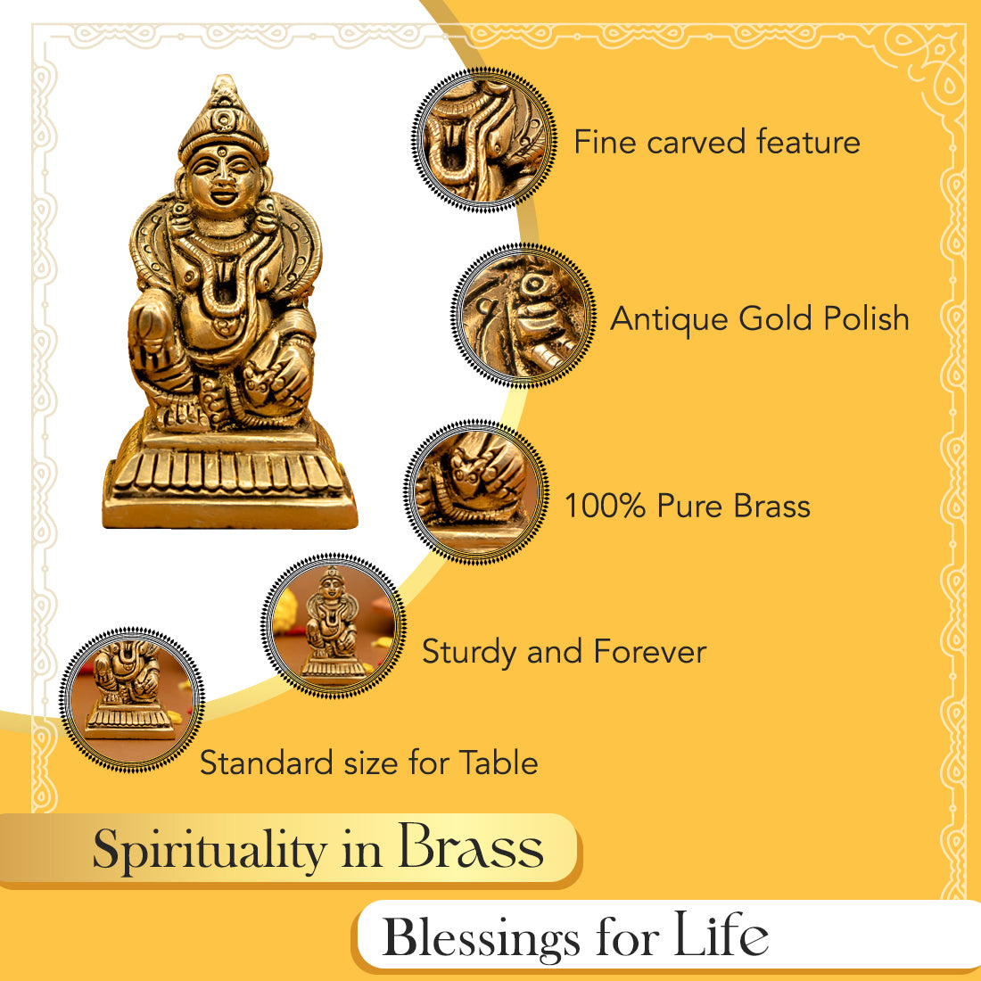 Pure Brass Kuber Murti idol for Vastu, Pooja Room, Home Decor & Office Desk