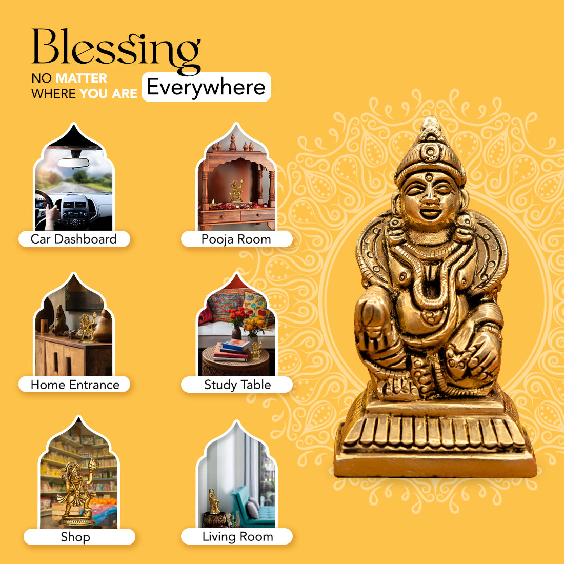 Pure Brass Kuber Murti idol for Vastu, Pooja Room, Home Decor & Office Desk