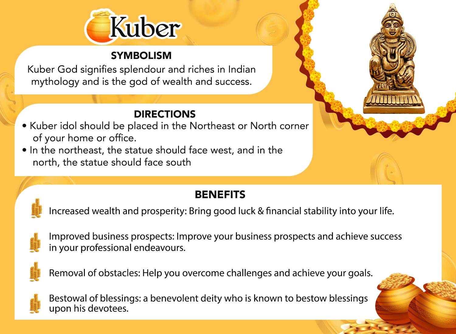 Pure Brass Kuber Murti idol for Vastu, Pooja Room, Home Decor & Office Desk