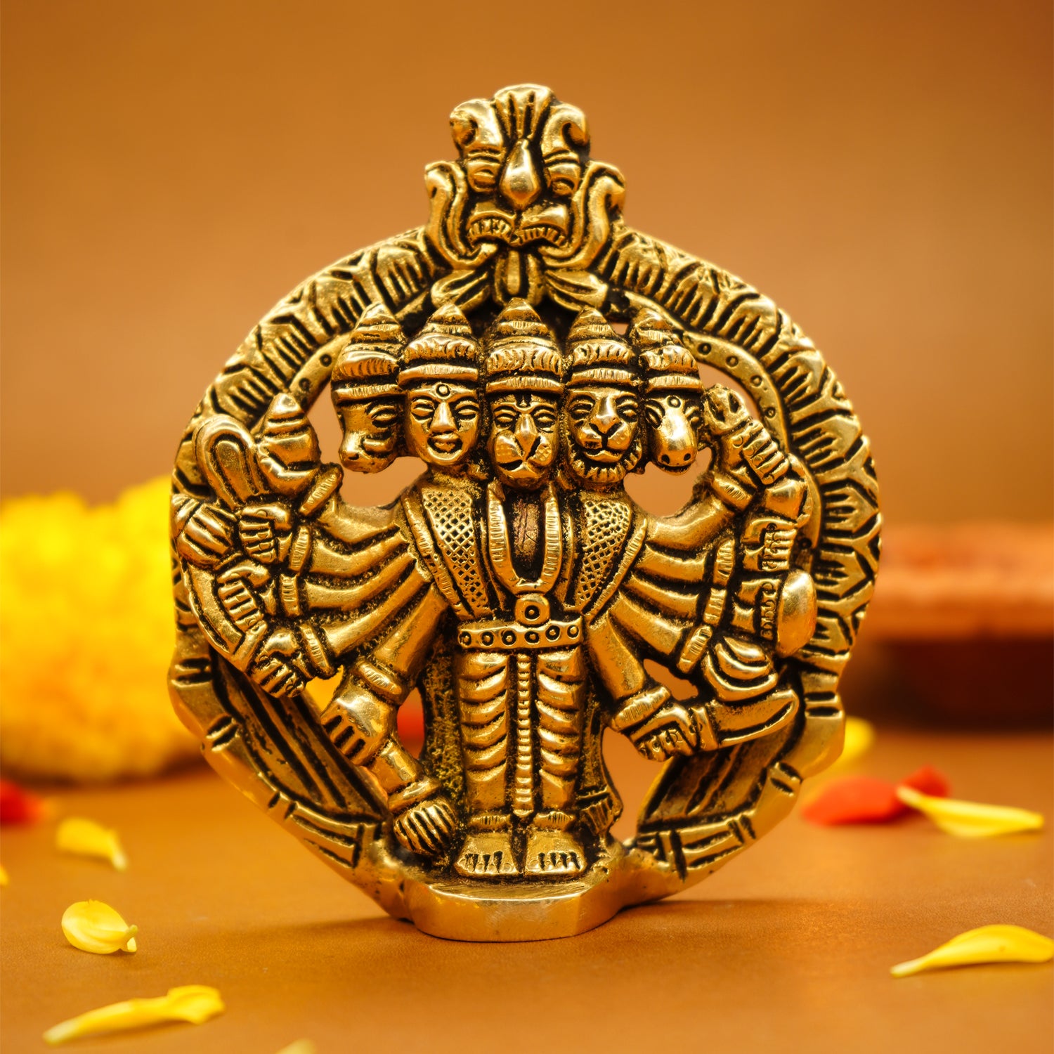 Brass Panchmukhi Hanuman Idol Wall Decor (Size: 10 cm) for Pooja & Home Decor