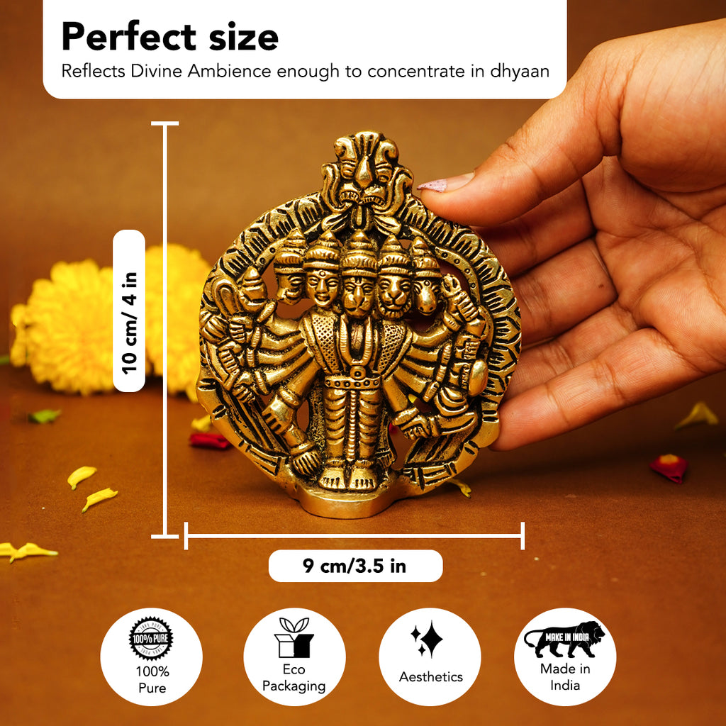 Brass Panchmukhi Hanuman Idol Wall Decor (Size: 10 cm) for Pooja & Home Decor