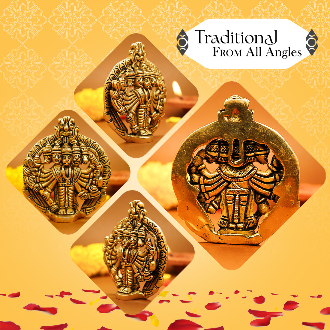 Brass Panchmukhi Hanuman Idol Wall Decor (Size: 10 cm) for Pooja & Home Decor