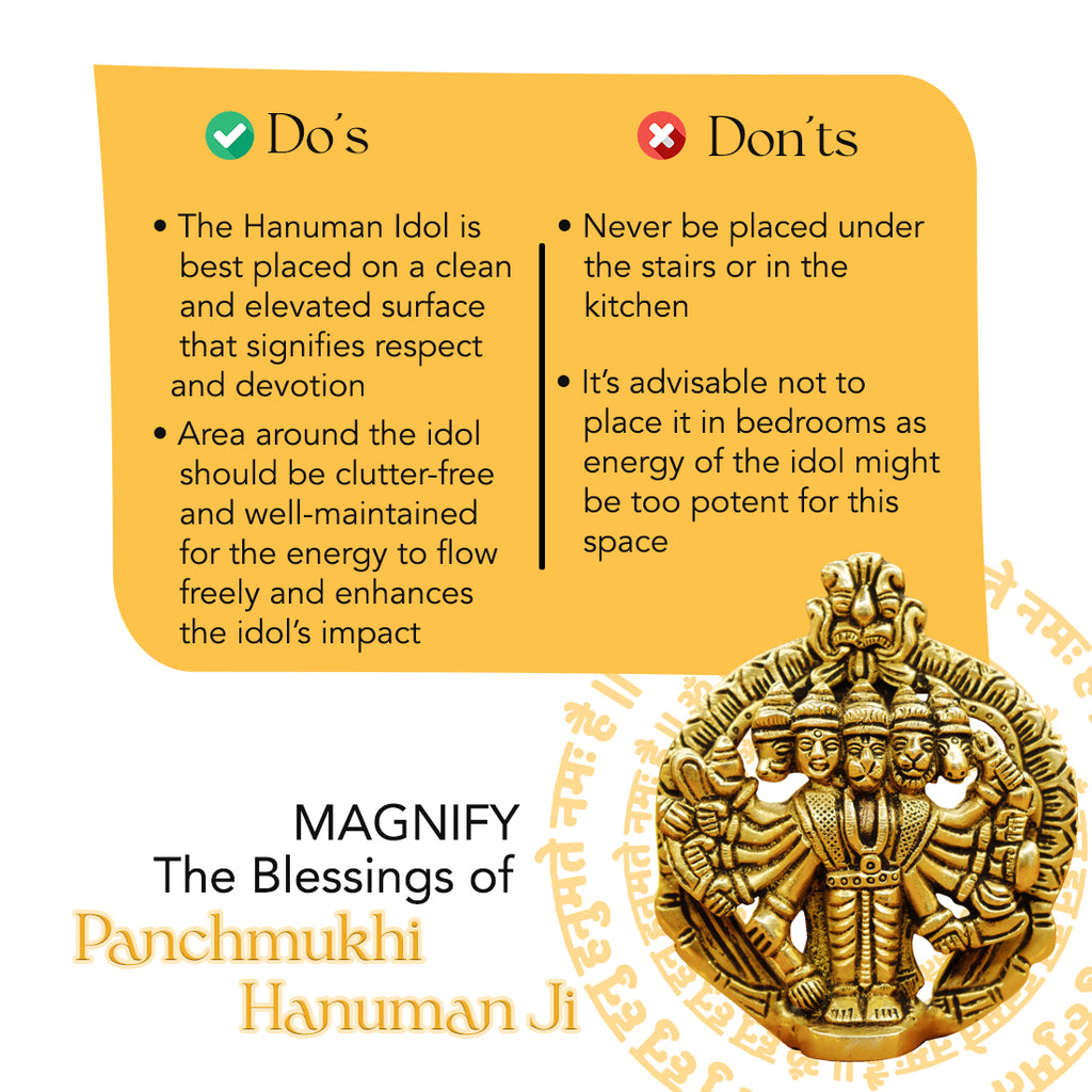 Brass Panchmukhi Hanuman Idol Wall Decor (Size: 10 cm) for Pooja & Home Decor