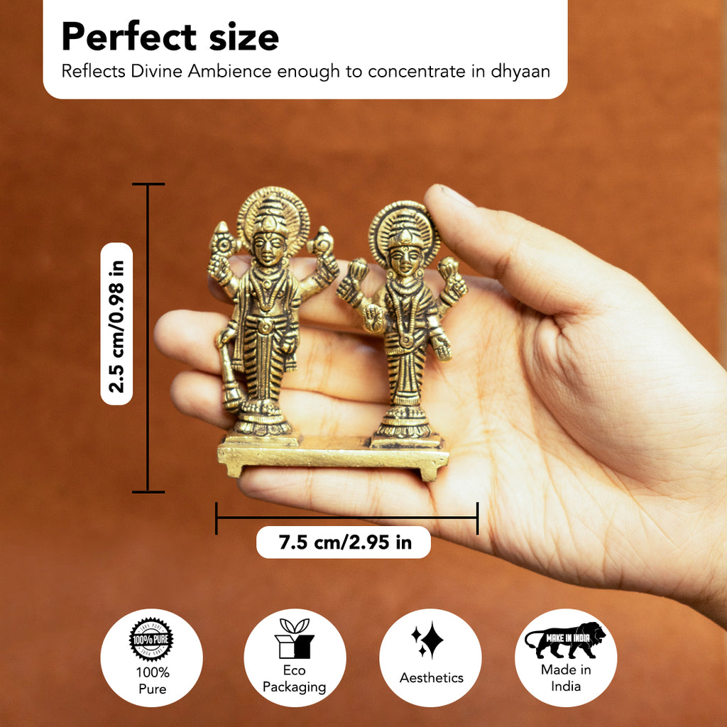Pure Brass Vishnu Lakshmi Idol for Home, Pooja & Gifting