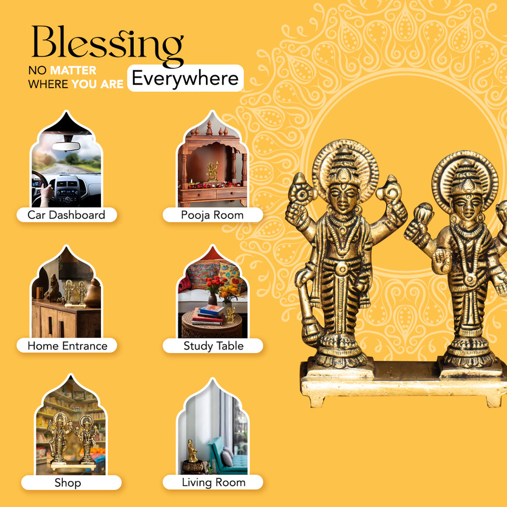 Pure Brass Vishnu Lakshmi Idol for Home, Pooja & Gifting