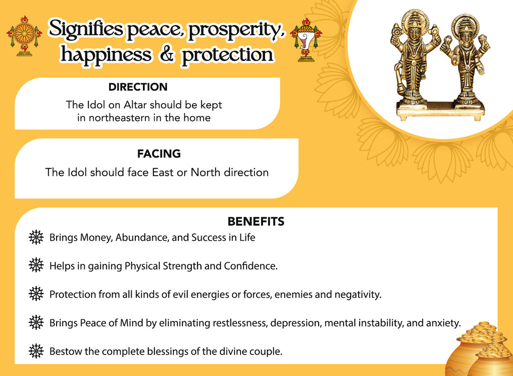 Pure Brass Vishnu Lakshmi Idol for Home, Pooja & Gifting