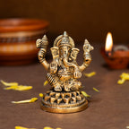Pure Brass Ganesha Idol for Pooja Room, Home Decor & Office Desk