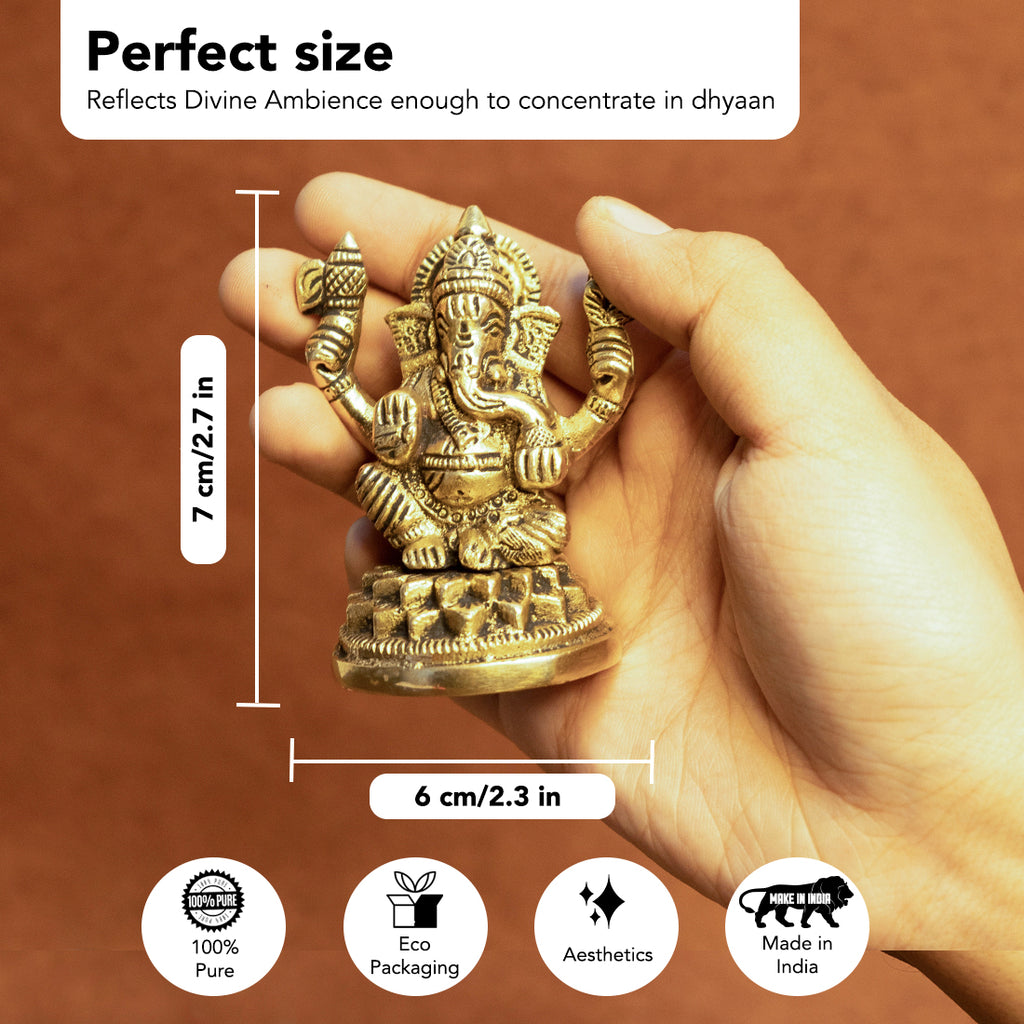 Pure Brass Ganesha Idol for Pooja Room, Home Decor & Office Desk