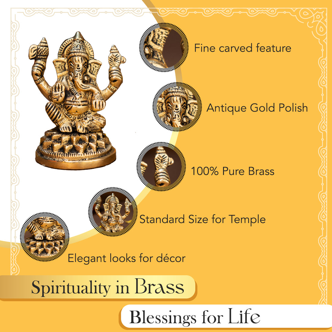 Pure Brass Ganesh Lakshmi Idol for Pooja Room, Home Decor, Office Desk & Gifting
