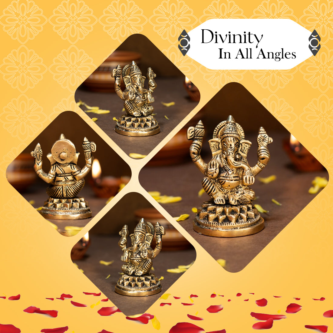 Pure Brass Ganesh Lakshmi Idol for Pooja Room, Home Decor, Office Desk & Gifting