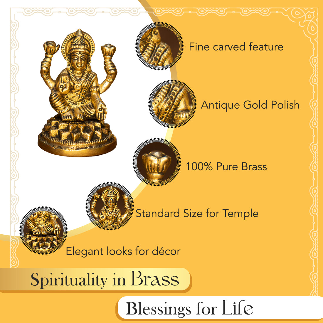 Pure Brass Ganesh Lakshmi Idol for Pooja Room, Home Decor, Office Desk & Gifting
