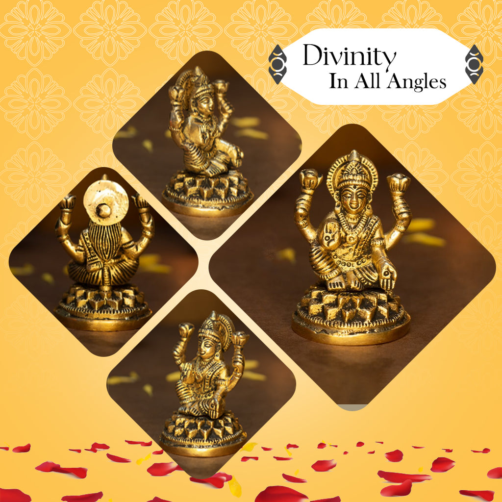 Pure Brass Ganesh Lakshmi Idol for Pooja Room, Home Decor, Office Desk & Gifting