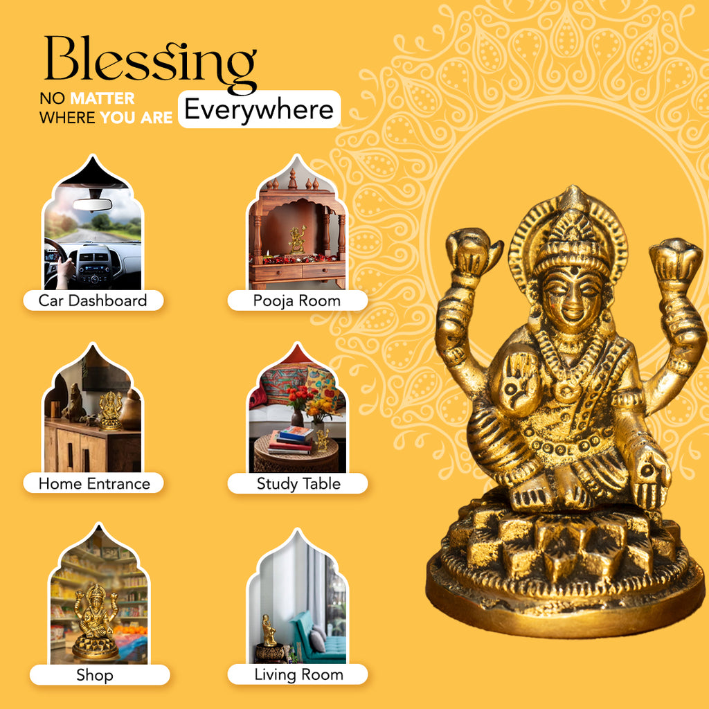 Pure Brass Ganesh Lakshmi Idol for Pooja Room, Home Decor, Office Desk & Gifting