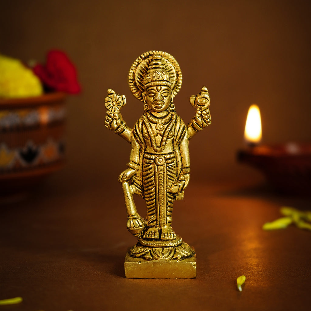 Pure Brass Lord Vishnu Idol for Pooja Room, Home Decor, Office Desk & Gifting
