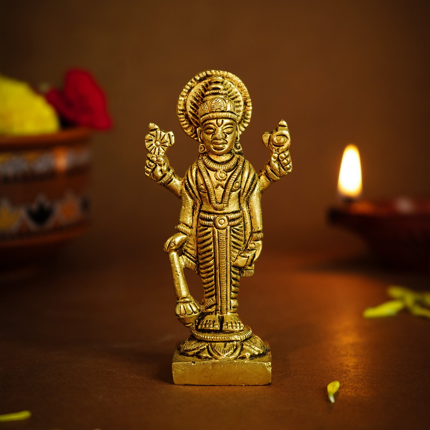 Pure Brass Lord Vishnu Idol for Pooja Room, Home Decor, Office Desk & Gifting