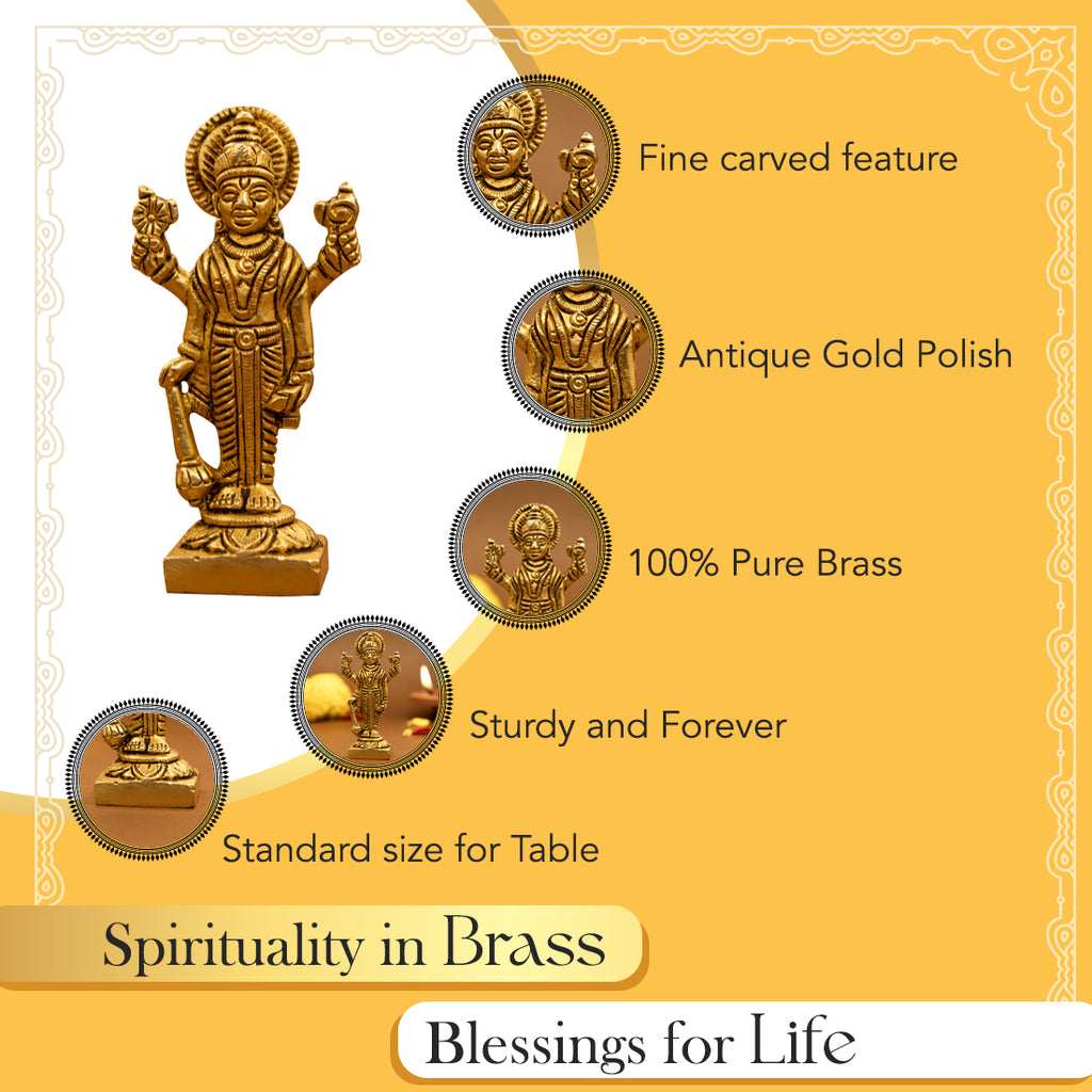 Pure Brass Lord Vishnu Idol for Pooja Room, Home Decor, Office Desk & Gifting