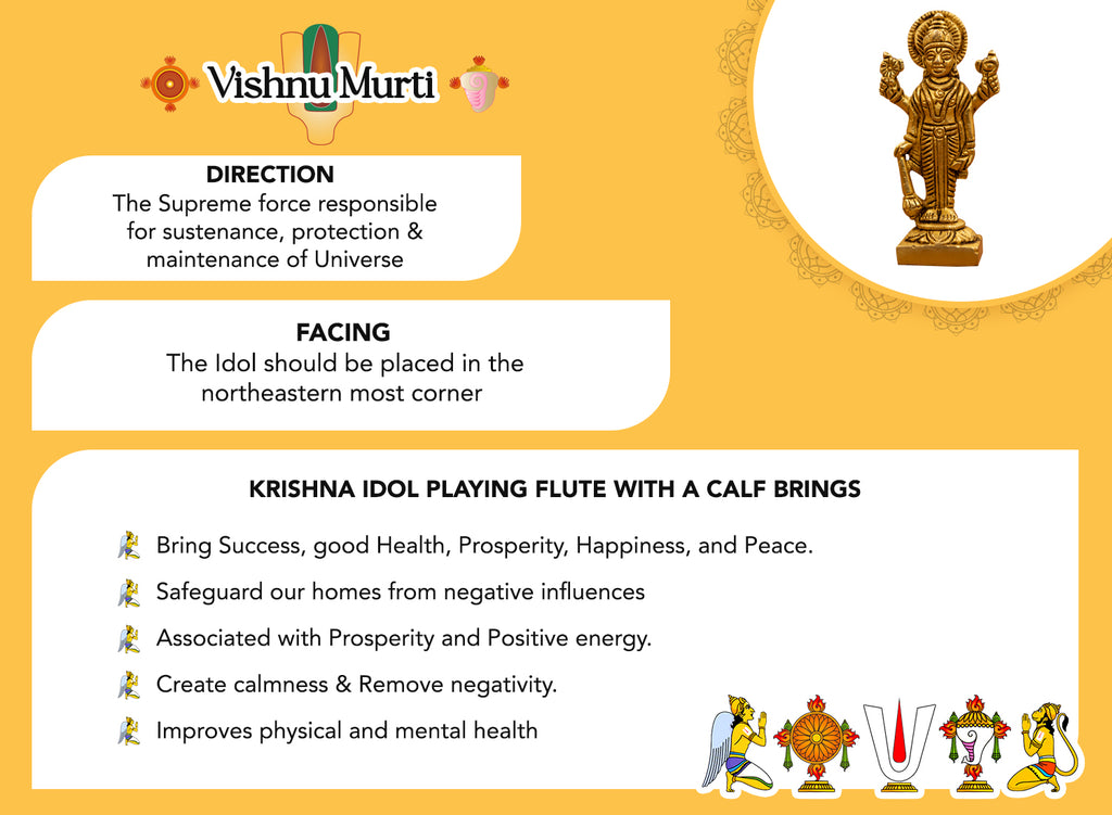Pure Brass Lord Vishnu Idol for Pooja Room, Home Decor, Office Desk & Gifting