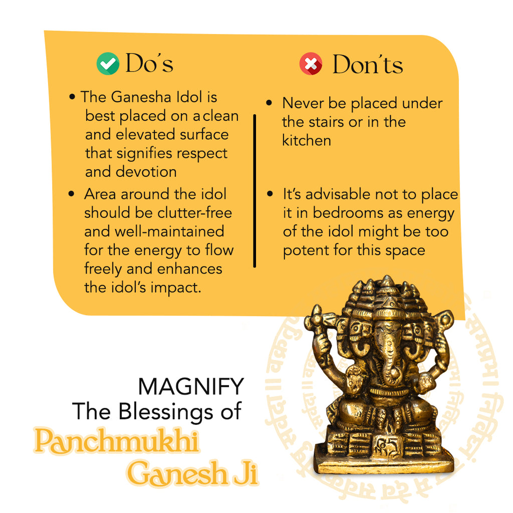 Pure Brass Panchmukhi Ganesha Idol for Home , Pooja & Gifting