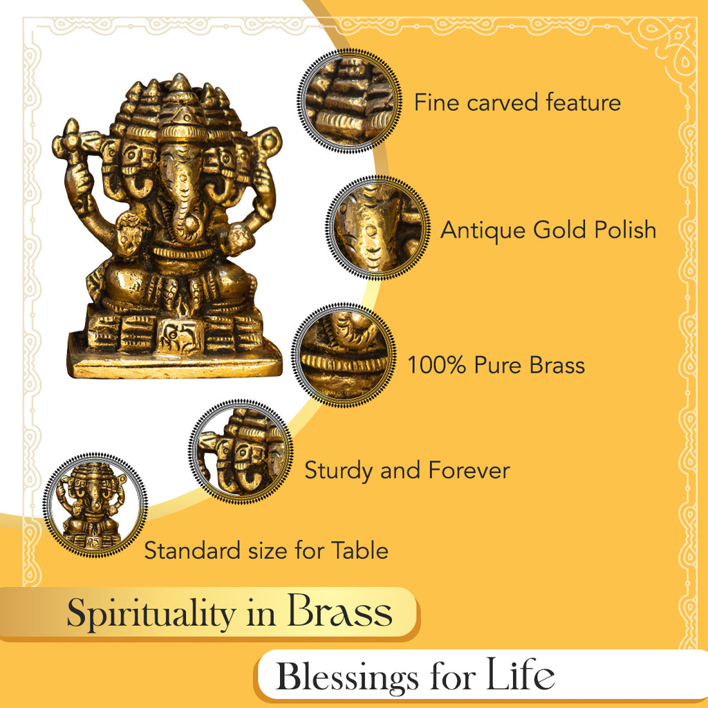 Pure Brass Panchmukhi Ganesha Idol for Home , Pooja & Gifting