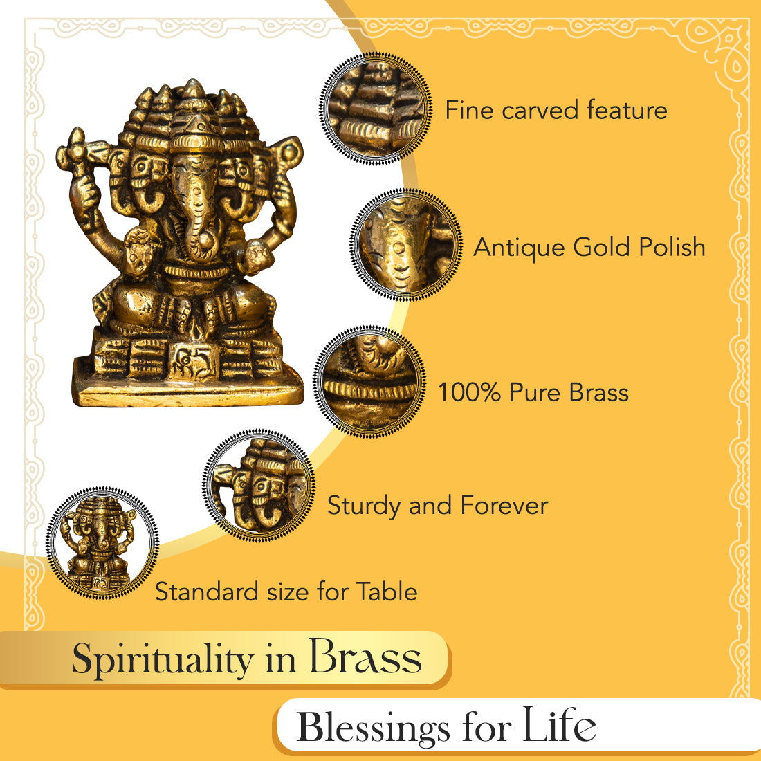 Pure Brass Panchmukhi Ganesha Idol for Home , Pooja & Gifting
