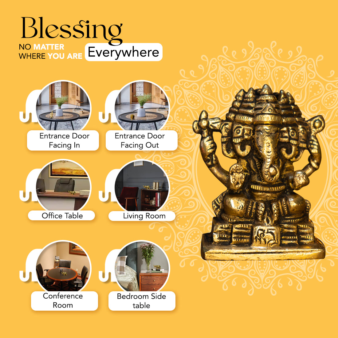 Pure Brass Panchmukhi Ganesha Idol for Home , Pooja & Gifting