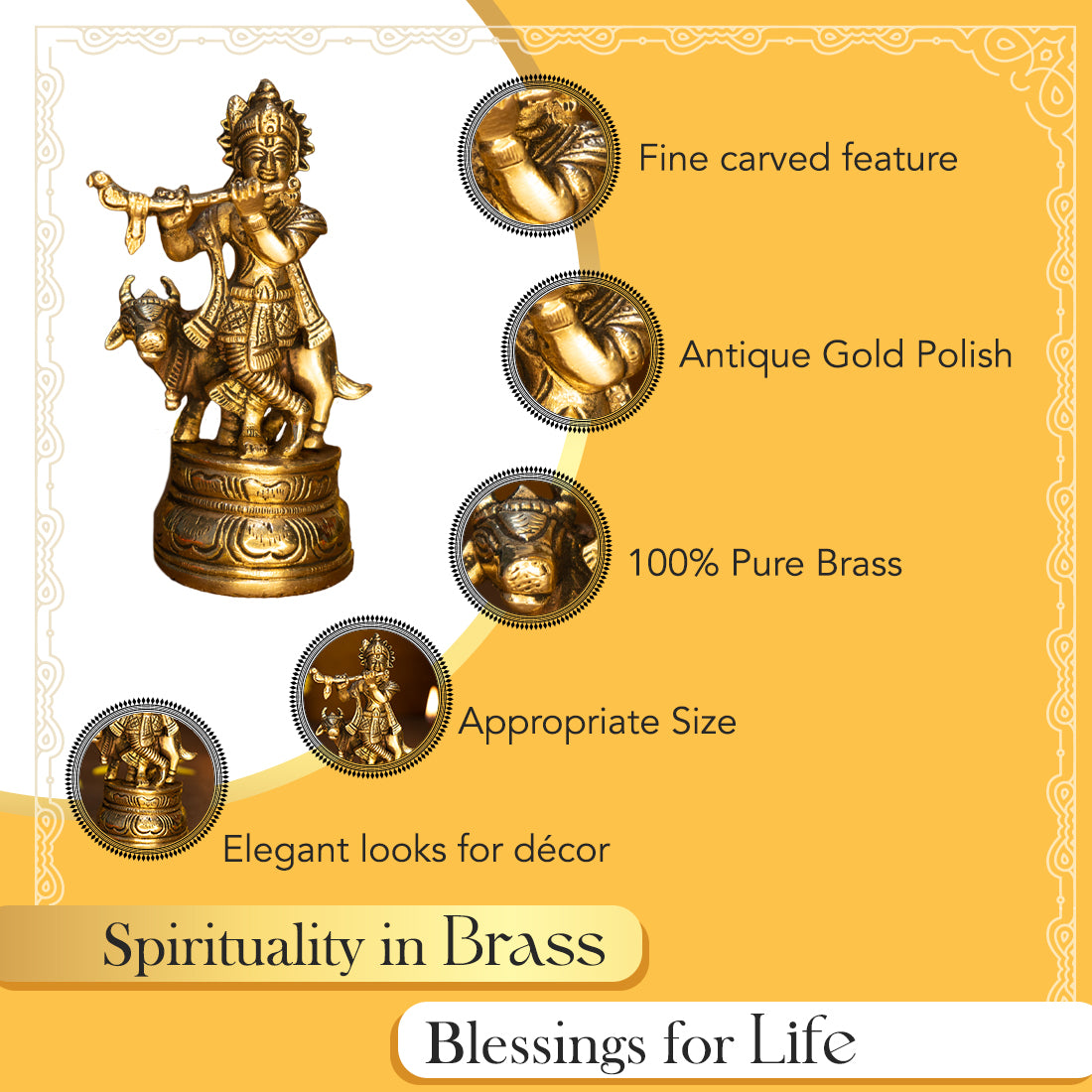 Brass Lord Krishna Idol for Puja, Home Decor & Spiritual Gifting
