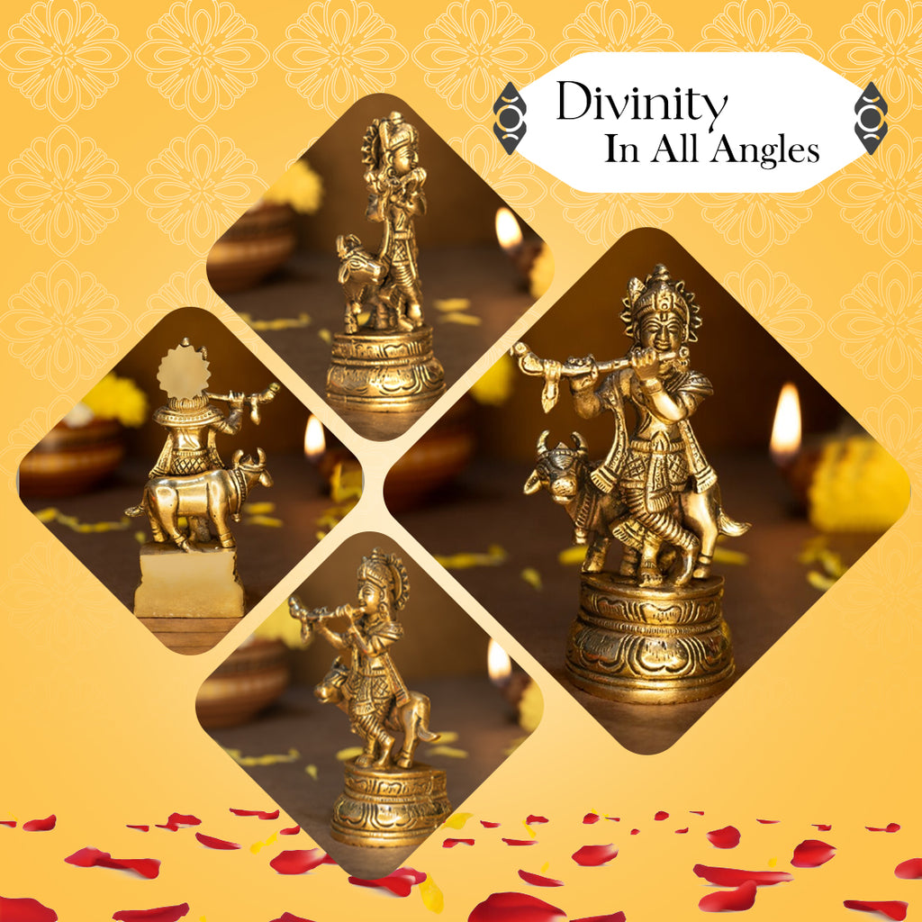 Brass Lord Krishna Idol for Puja, Home Decor & Spiritual Gifting