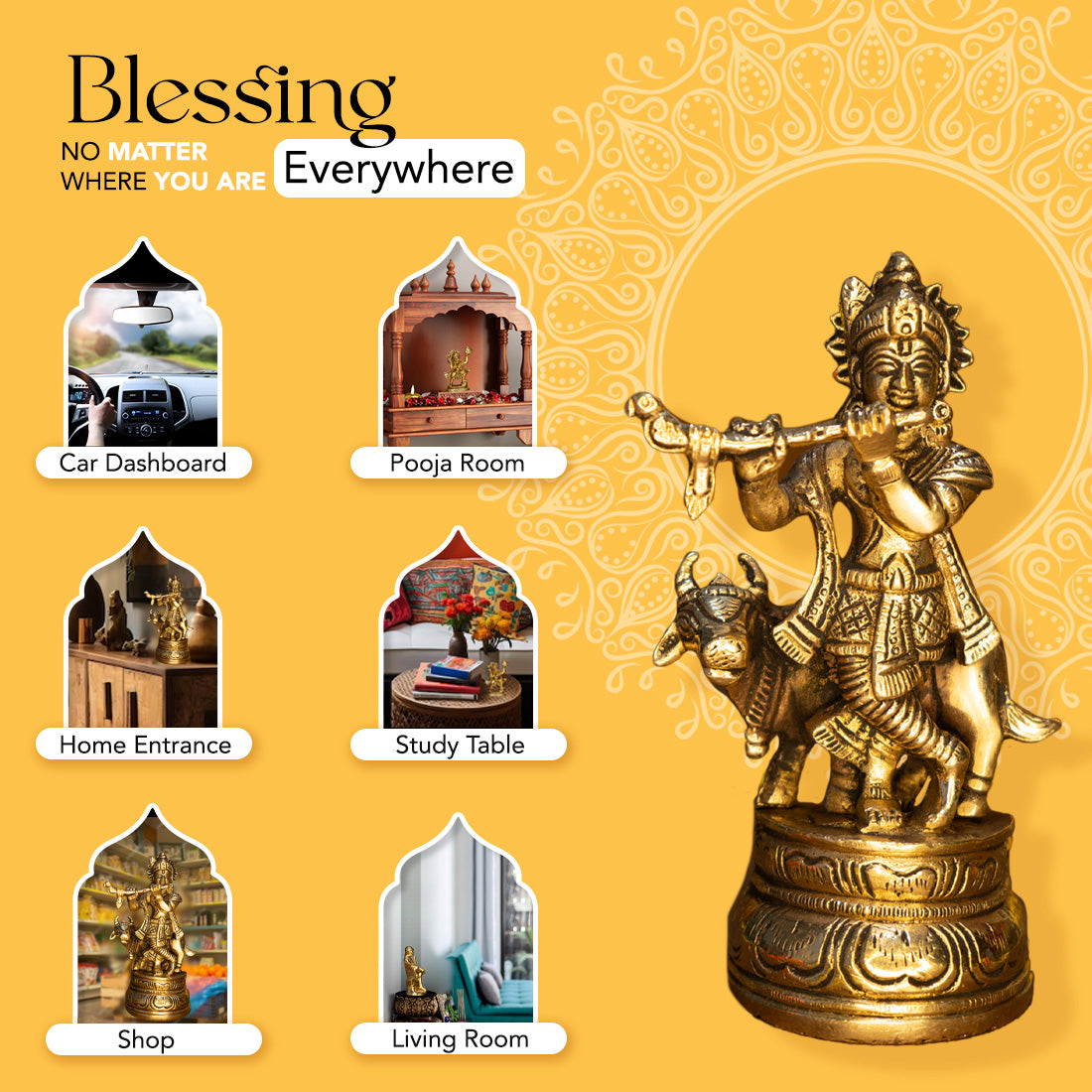 Brass Lord Krishna Idol for Puja, Home Decor & Spiritual Gifting
