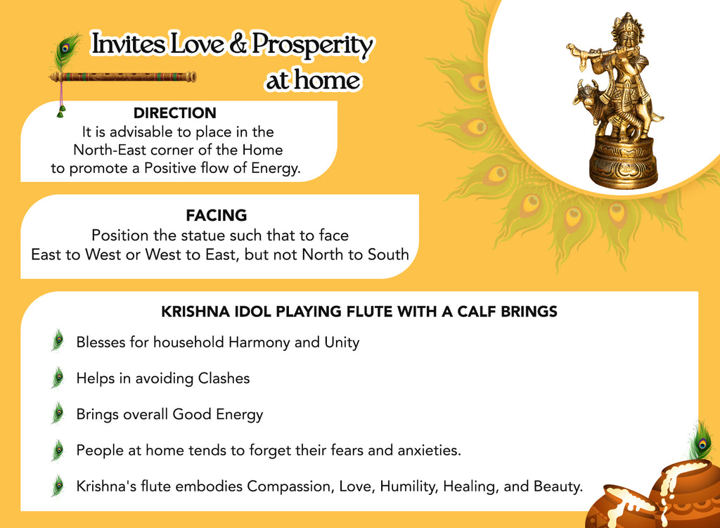 Brass Lord Krishna Idol for Puja, Home Decor & Spiritual Gifting