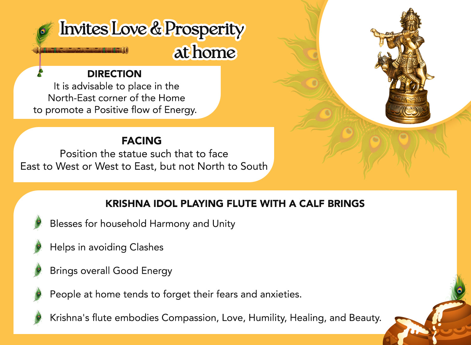 Brass Lord Krishna Idol for Puja, Home Decor & Spiritual Gifting
