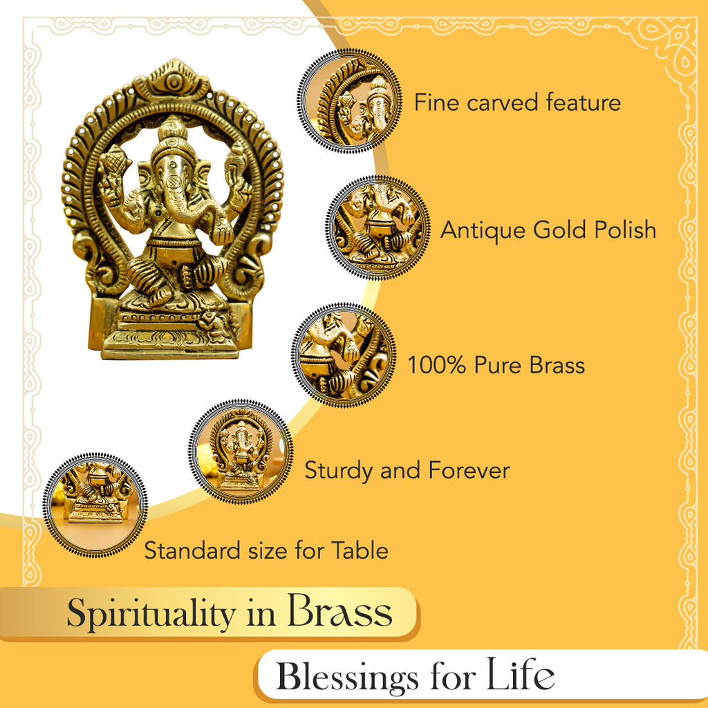 Brass Ganesha Idol (Size: 8.7 cm) for Pooja Room, Home Decor & Spiritual Gifting