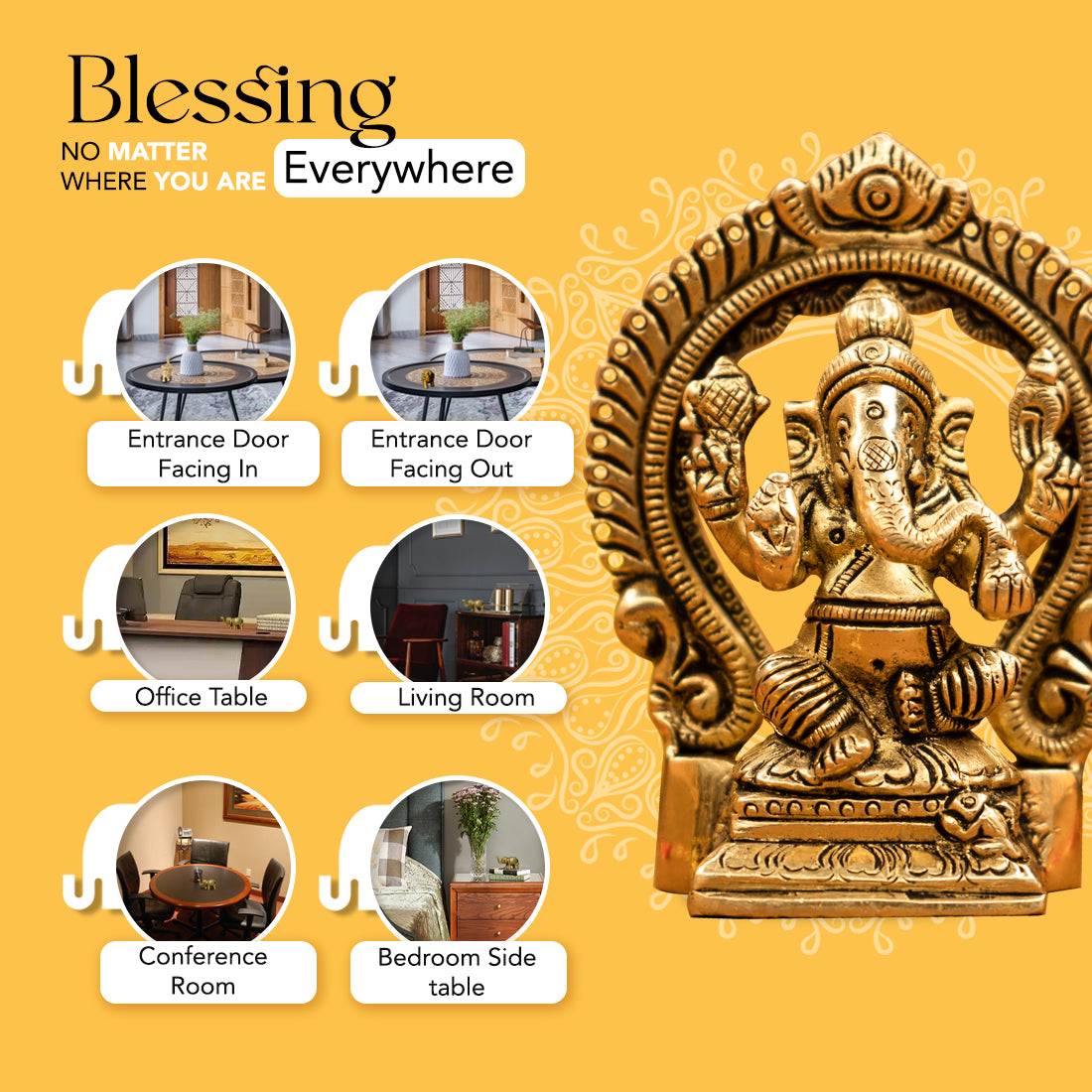 Brass Ganesha Idol (Size: 8.7 cm) for Pooja Room, Home Decor & Spiritual Gifting