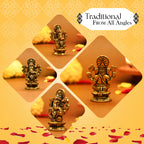 Brass Ganesha Idol (Size: 5.5 cm) for Pooja Room, Home Decor, Office Desk & Car Dashboard