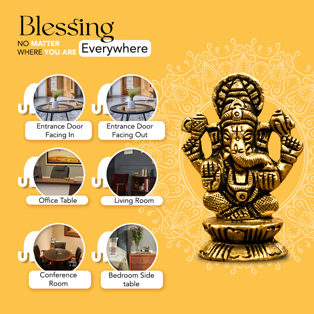 Brass Ganesha Idol (Size: 5.5 cm) for Pooja Room, Home Decor, Office Desk & Car Dashboard