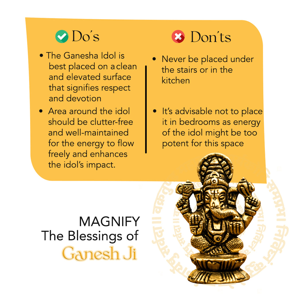 Brass Ganesha Idol (Size: 5.5 cm) for Pooja Room, Home Decor, Office Desk & Car Dashboard